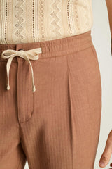 Linen Blend Boardwalk Pant / Bonobos - russet herringbone linen