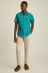 Riviera Short Sleeve Shirt / Bonobos - blue and pink surfing parakeets