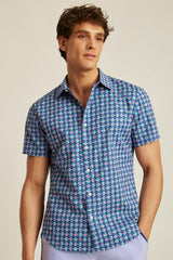 Riviera Short Sleeve Shirt / Bonobos - navy pink fish waves