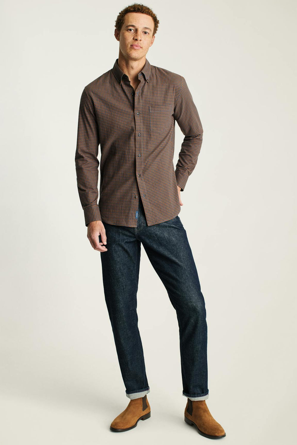 Everyday Lightweight Flannel Shirt / Bonobos - navy blue rust check