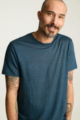 Linen Crew Neck Tee / Bonobos - dark sea blue stripe