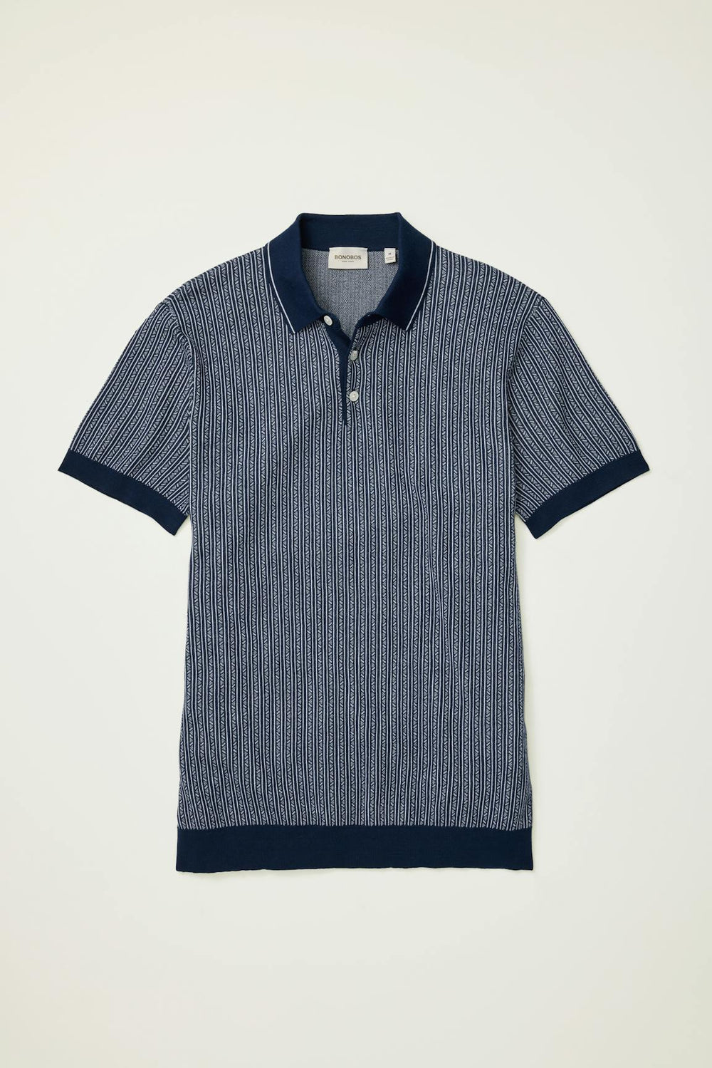 Hudson Sweater Polo / Bonobos - navy blue cotton vertical stripe