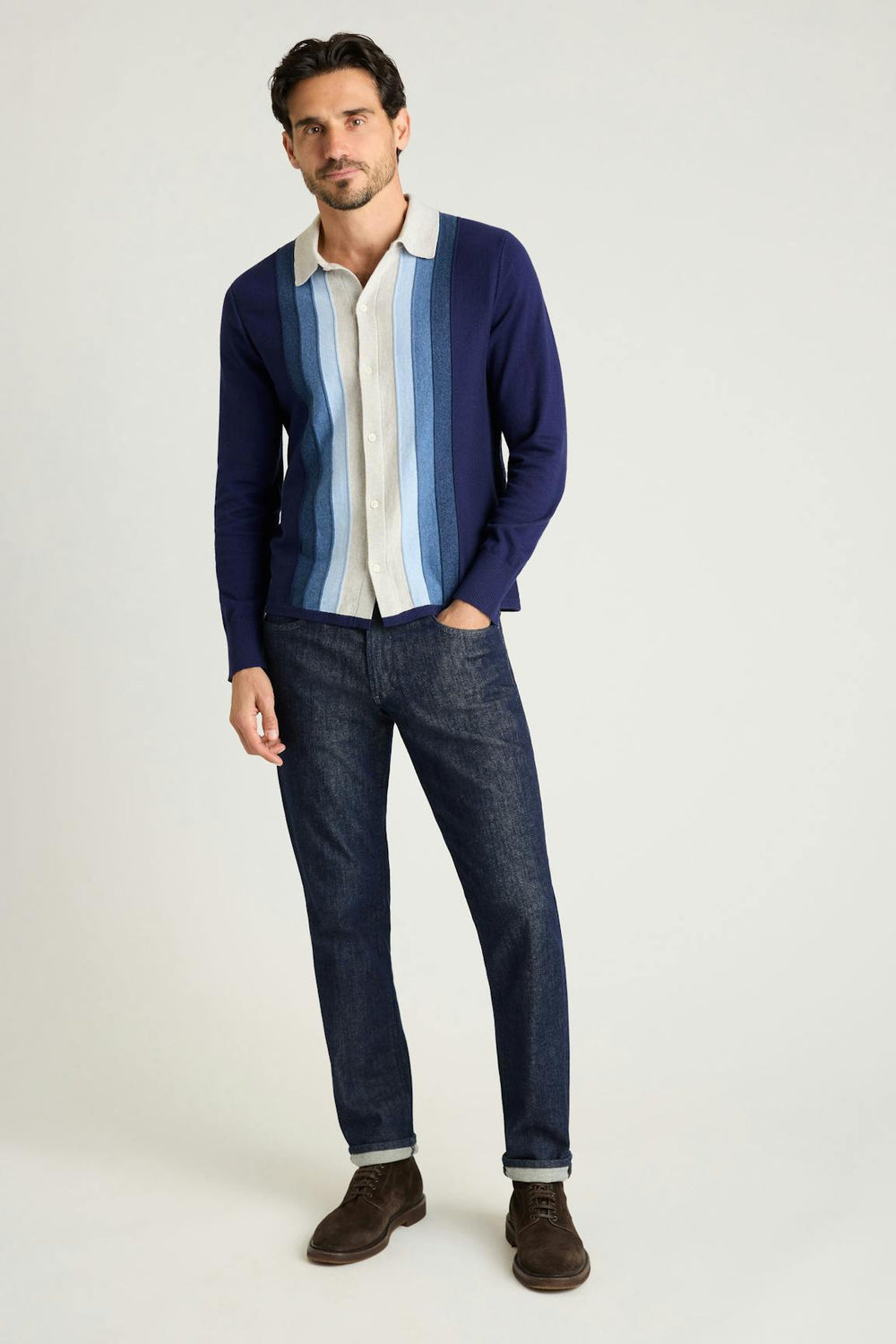 Hudson Long Sleeve Sweater Polo / Bonobos - blue ombre cotton cashmere