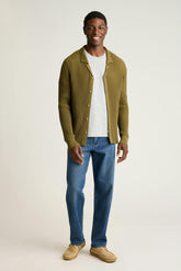 Hudson Long Sleeve Sweater Polo / Bonobos - olive green crochet cotton