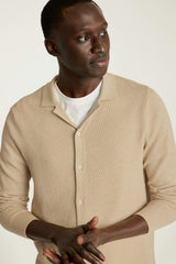 Hudson Long Sleeve Sweater Polo / Bonobos - cream cotton cashmere diamond