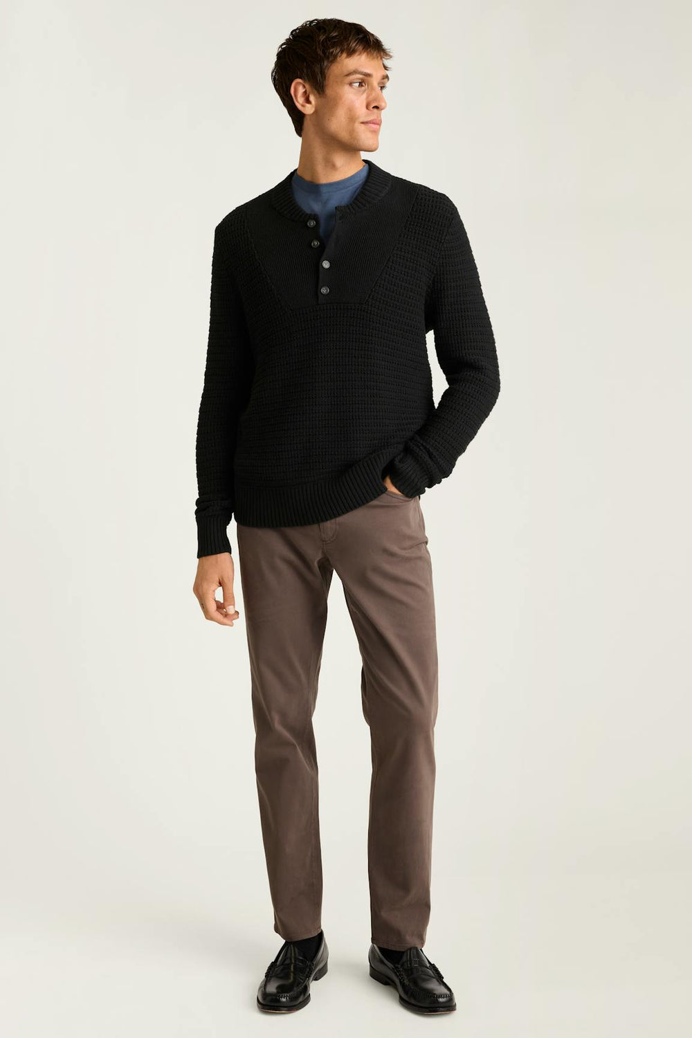 Cotton Cashmere Henley Sweater / Bonobos - black