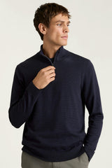 Washable Cotton Cashmere Quarter Zip / Bonobos - navy blue feeder stripe