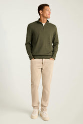 Washable Cotton Cashmere Quarter Zip / Bonobos - olive green feeder stripe