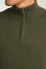 Washable Cotton Cashmere Quarter Zip / Bonobos - olive green feeder stripe