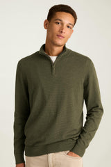 Washable Cotton Cashmere Quarter Zip / Bonobos - olive green feeder stripe