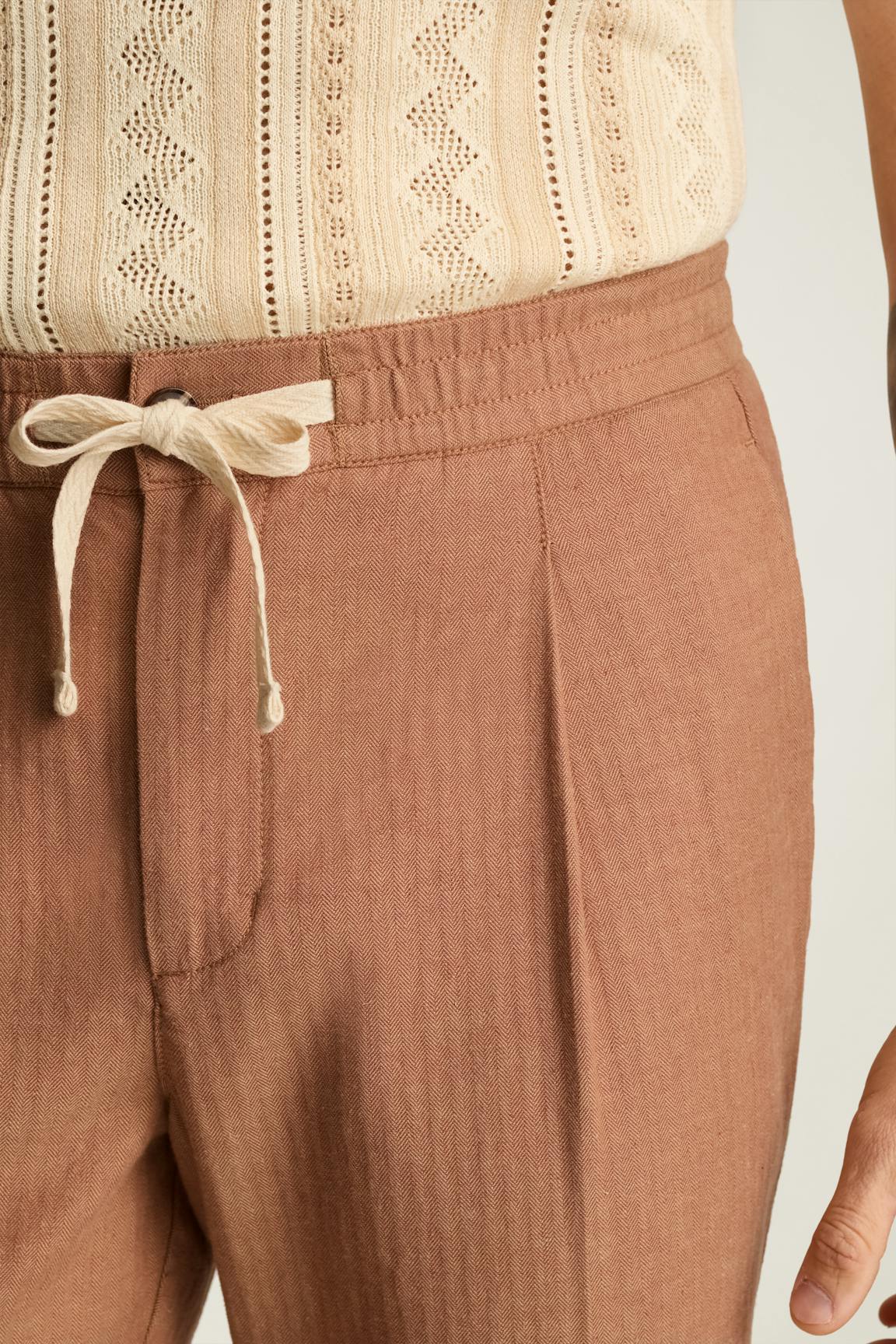 Linen Blend Boardwalk Pant / Bonobos - russet herringbone linen