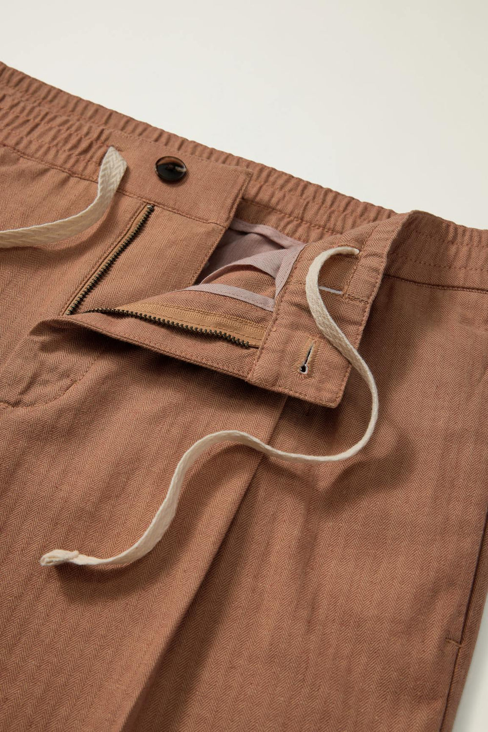 Linen Blend Boardwalk Pant / Bonobos - russet herringbone linen