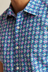 Riviera Short Sleeve Shirt / Bonobos - navy pink fish waves