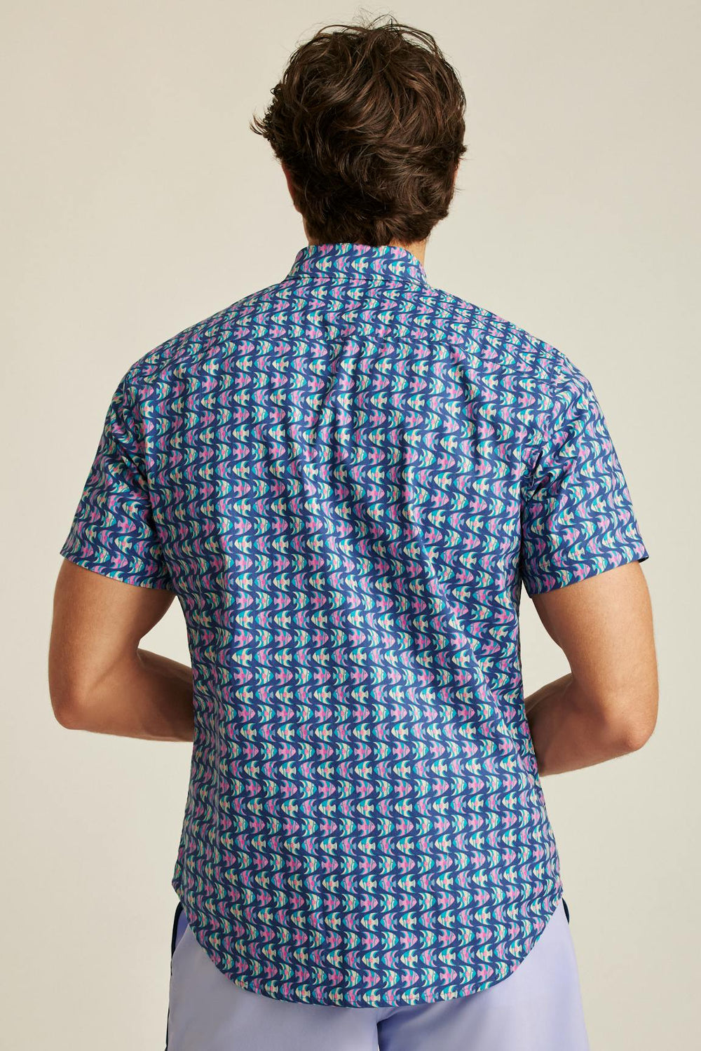 Riviera Short Sleeve Shirt / Bonobos - navy pink fish waves