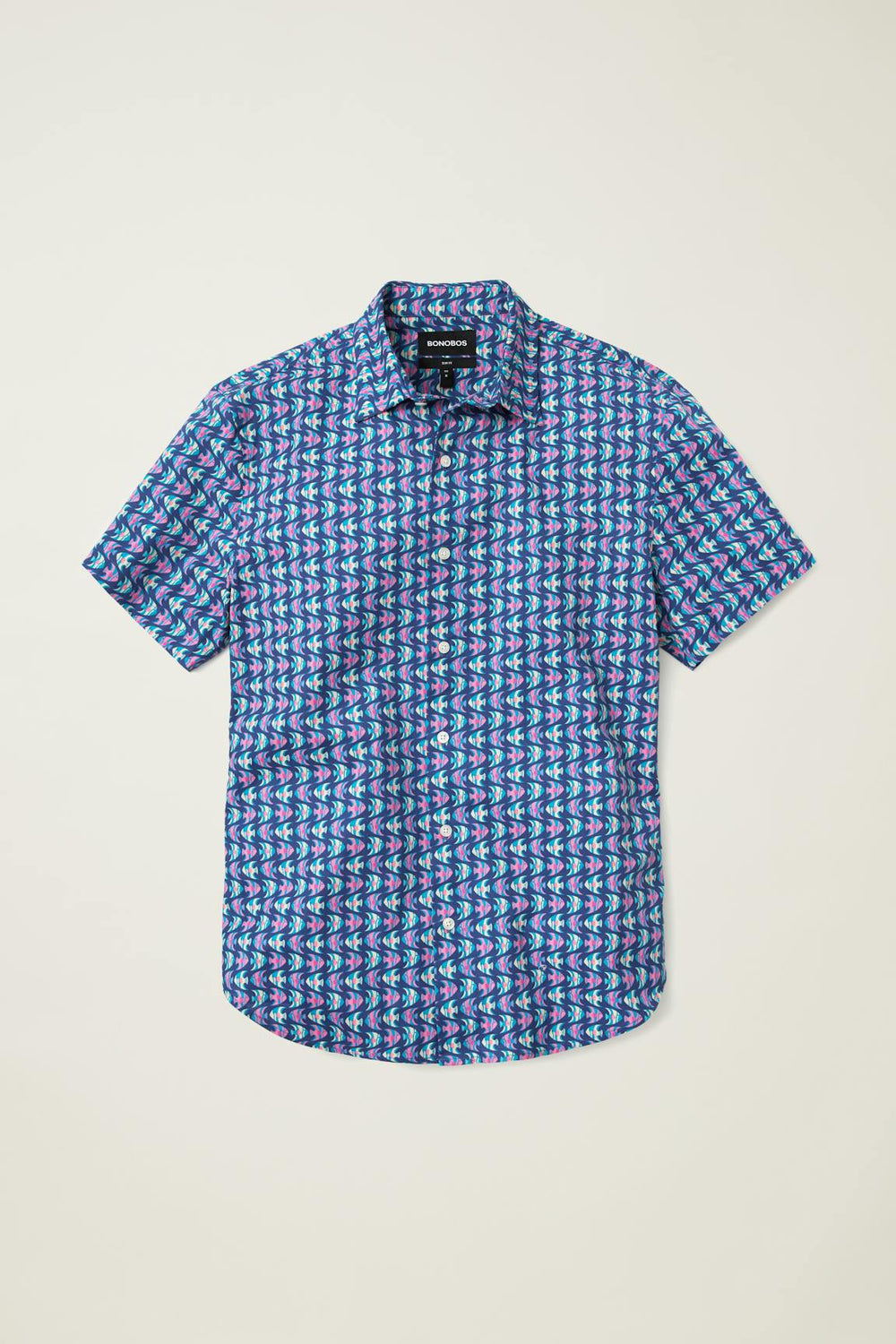 Riviera Short Sleeve Shirt / Bonobos - navy pink fish waves