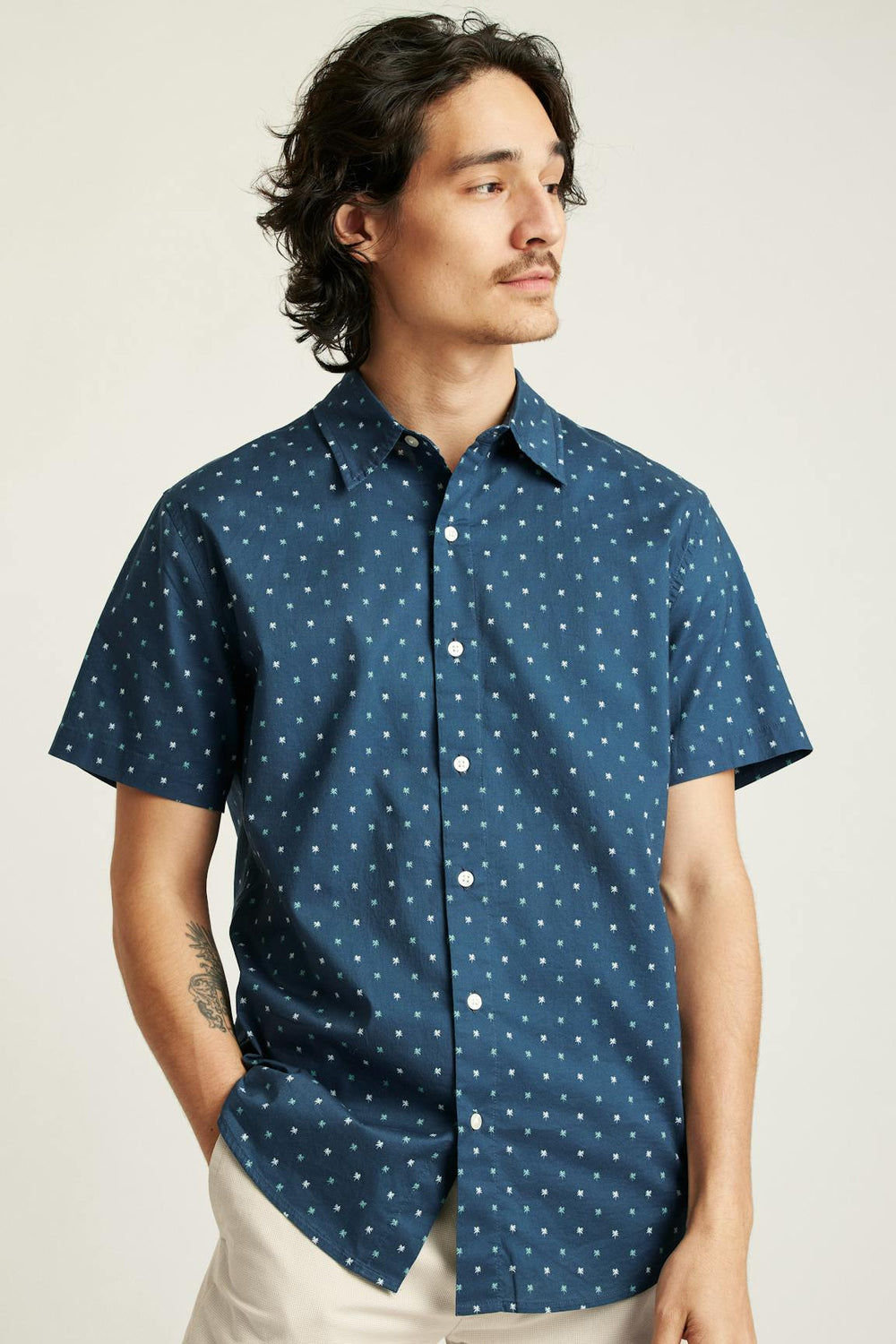 Riviera Short Sleeve Shirt / Bonobos - navy teal friend of a frond
