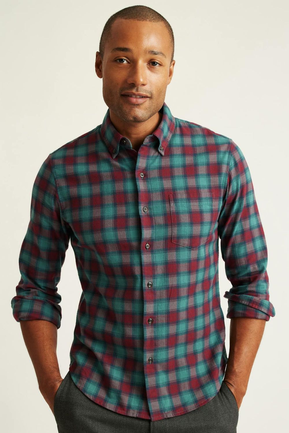 Everyday Lightweight Flannel Shirt / Bonobos - burgundy sage plaid