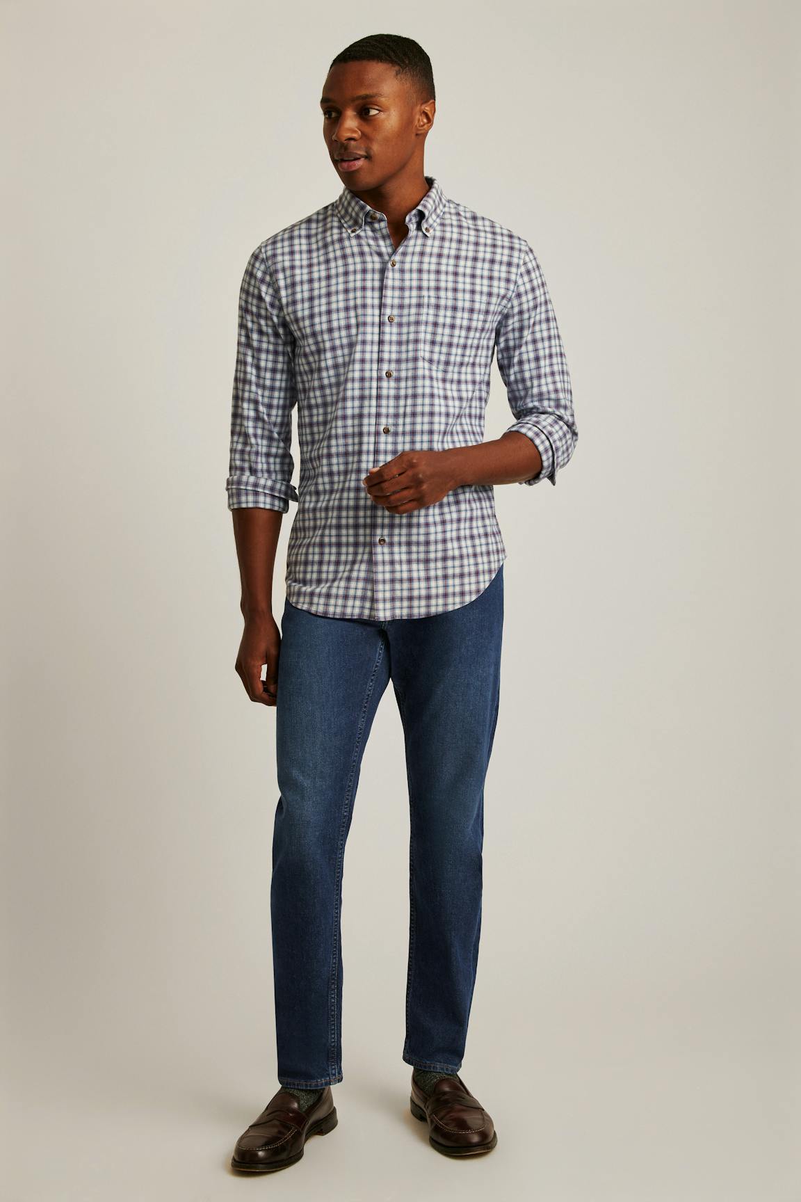 Everyday Lightweight Flannel Shirt / Bonobos - heather blue burgundy plaid