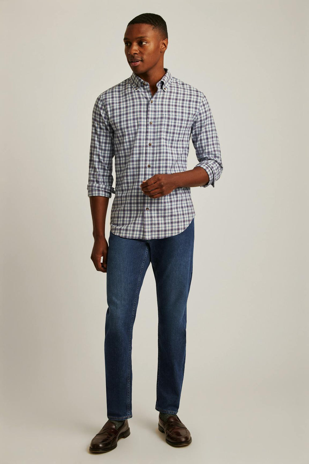 Everyday Lightweight Flannel Shirt / Bonobos - heather blue burgundy plaid