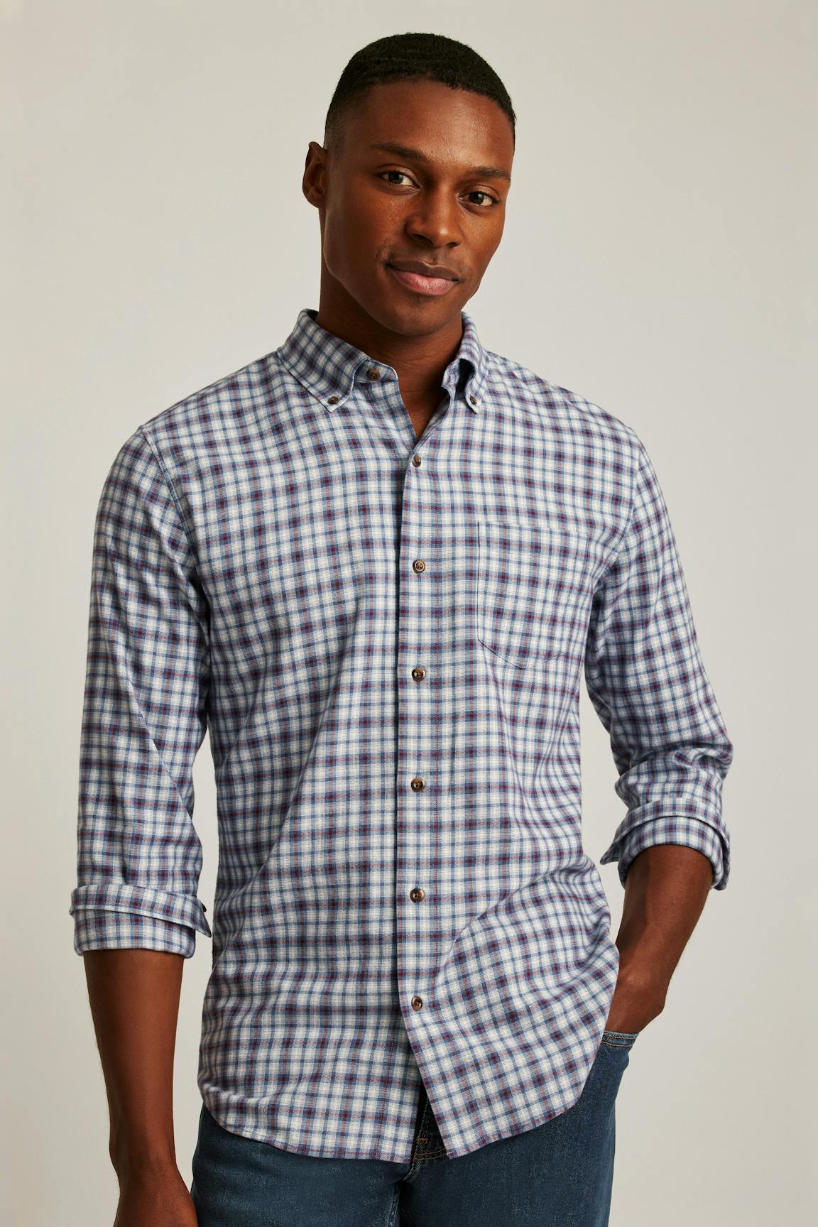 Everyday Lightweight Flannel Shirt / Bonobos - heather blue burgundy plaid