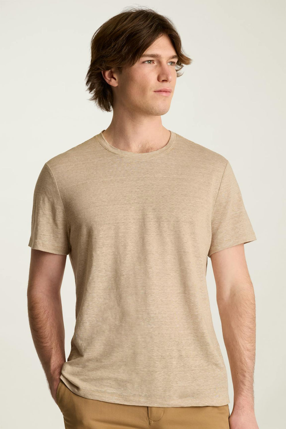 Linen Crew Neck Tee / Bonobos - tan stripe