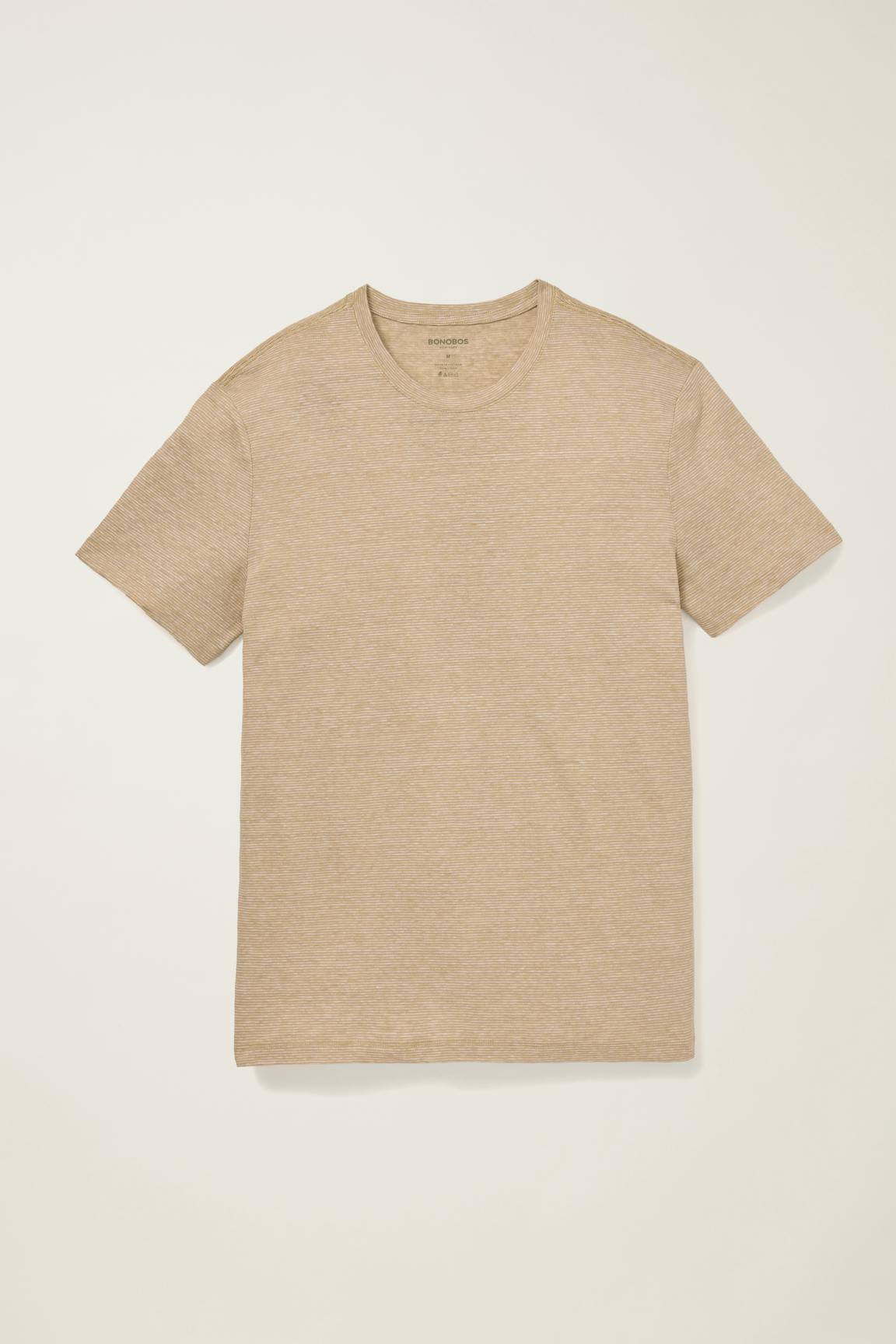 Linen Crew Neck Tee / Bonobos - tan stripe
