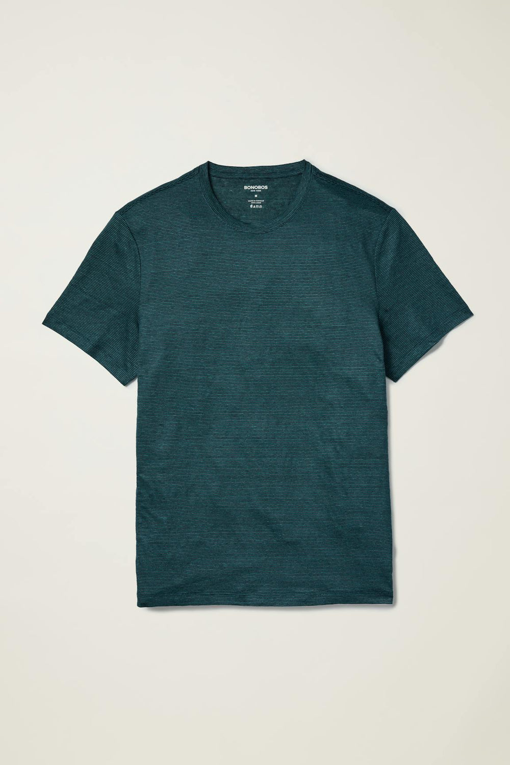 Linen Crew Neck Tee / Bonobos - dark sea blue stripe