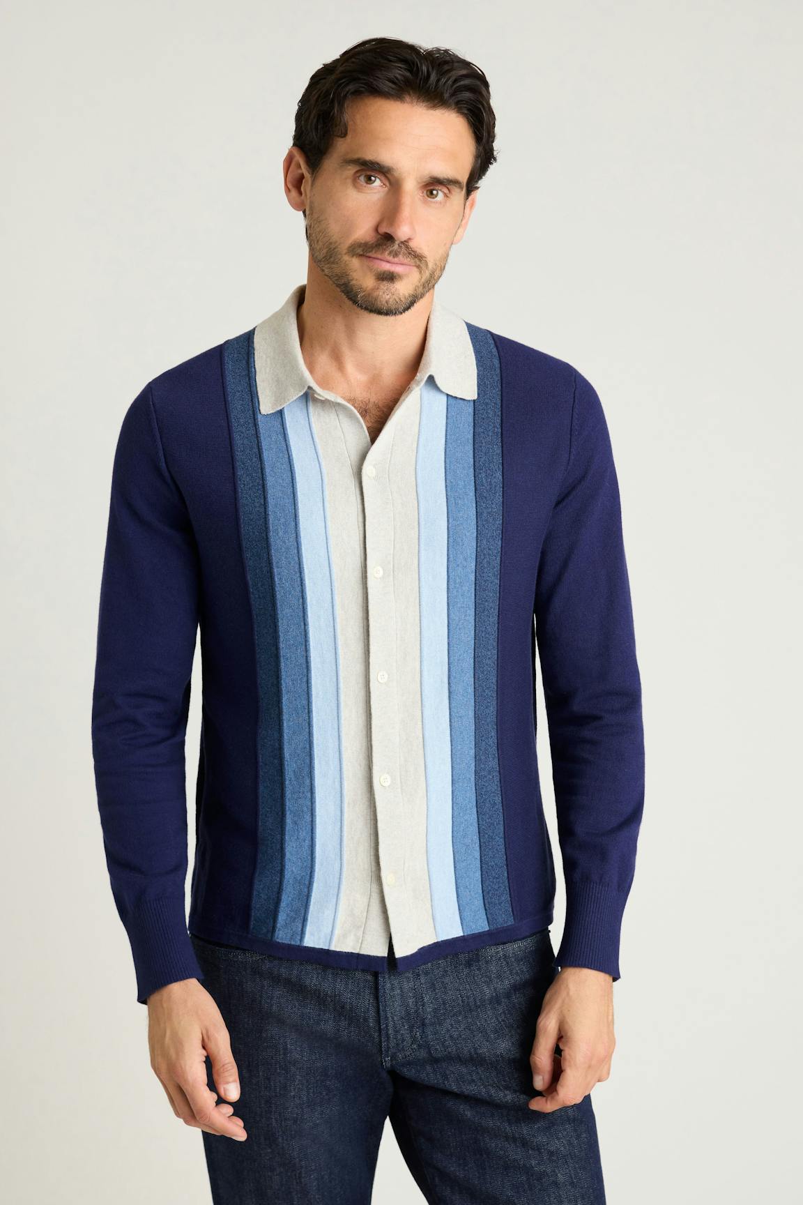 Hudson Long Sleeve Sweater Polo / Bonobos - blue ombre cotton cashmere