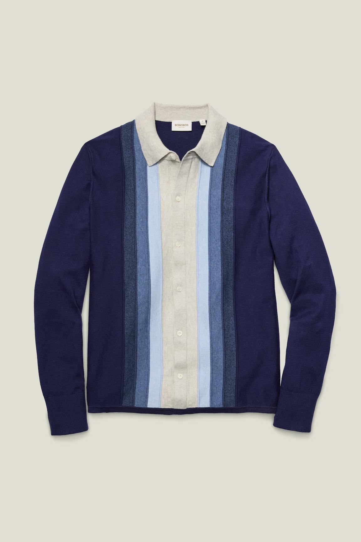 Hudson Long Sleeve Sweater Polo / Bonobos - blue ombre cotton cashmere