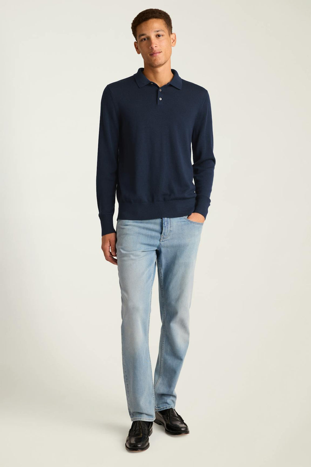 Merino Long Sleeve Sweater Polo / Bonobos - navy merino