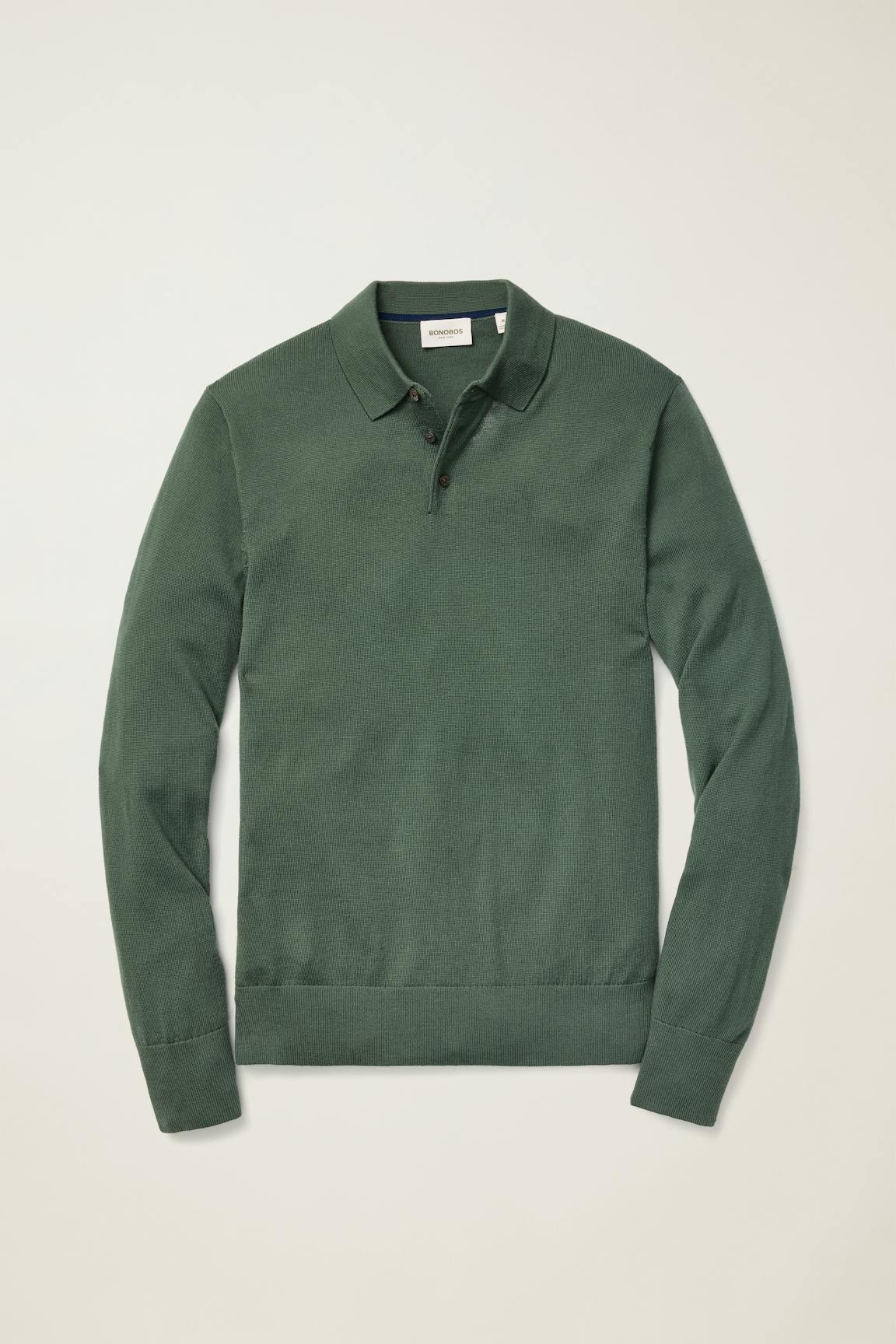 Merino Long Sleeve Sweater Polo / Bonobos - light green merino