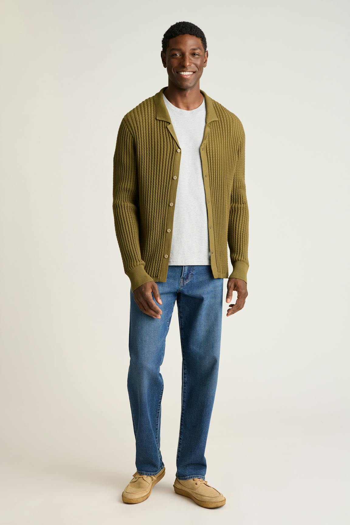 Hudson Long Sleeve Sweater Polo / Bonobos - olive green crochet cotton