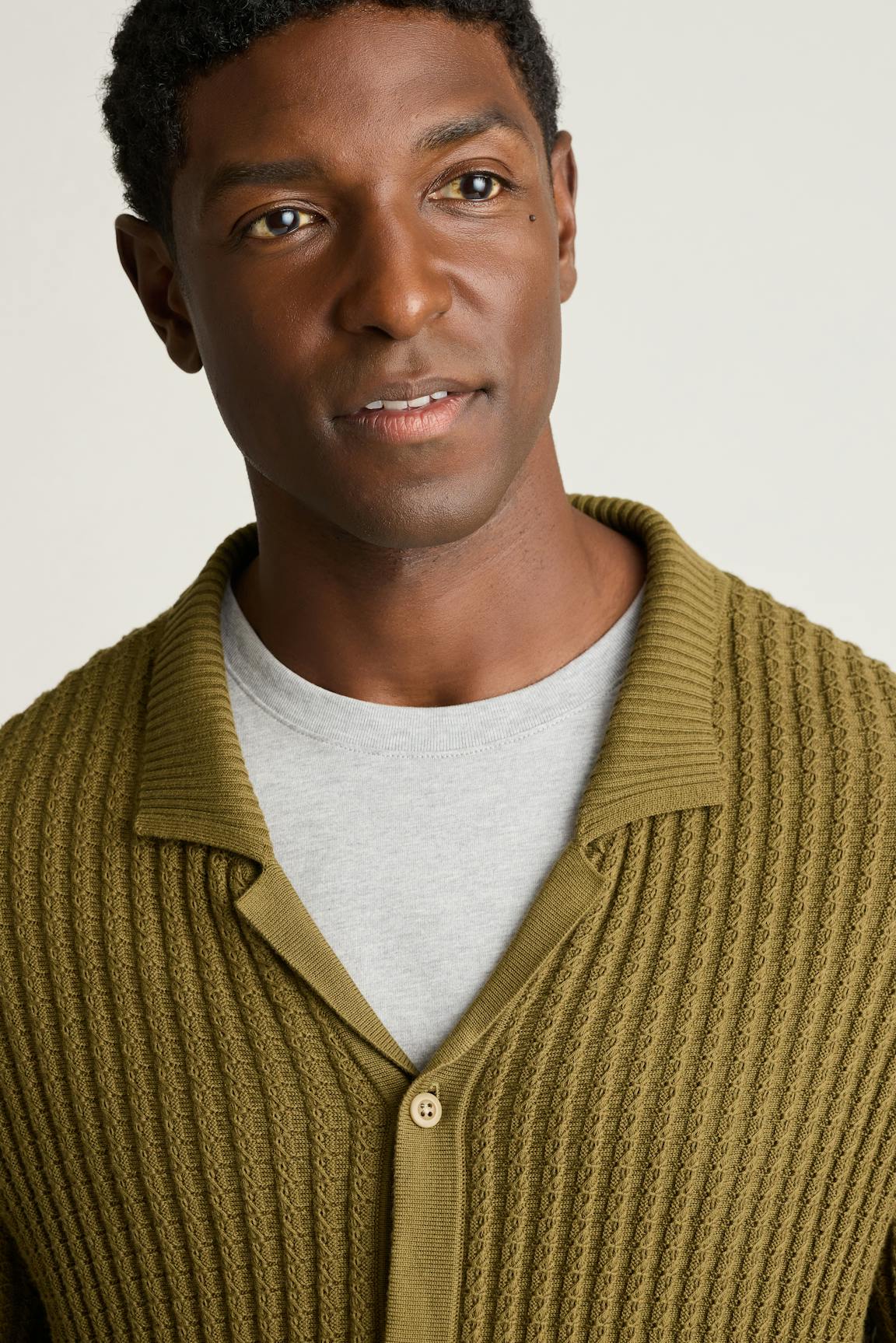 Hudson Long Sleeve Sweater Polo / Bonobos - olive green crochet cotton