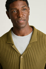 Hudson Long Sleeve Sweater Polo / Bonobos - olive green crochet cotton