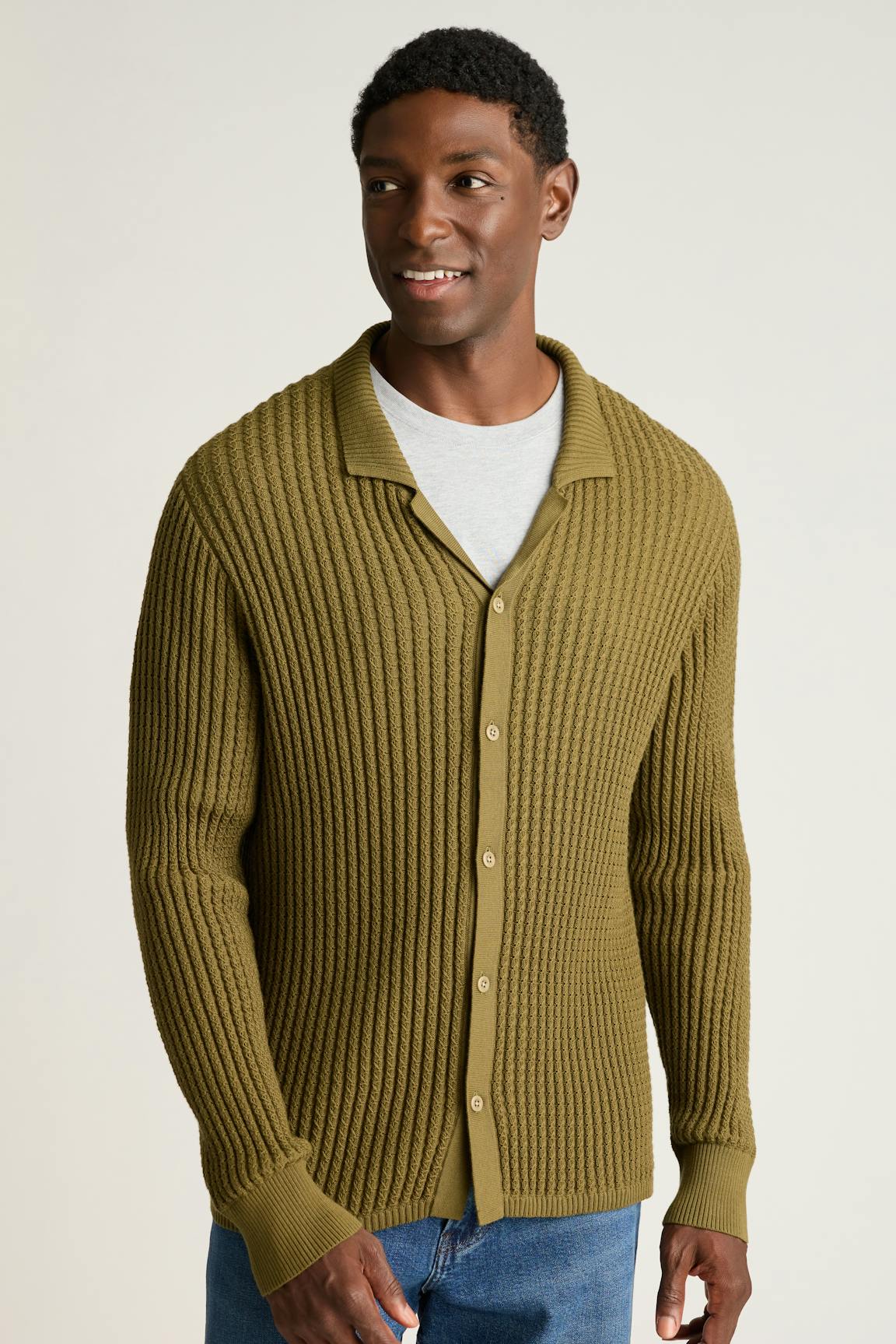 Hudson Long Sleeve Sweater Polo / Bonobos - olive green crochet cotton