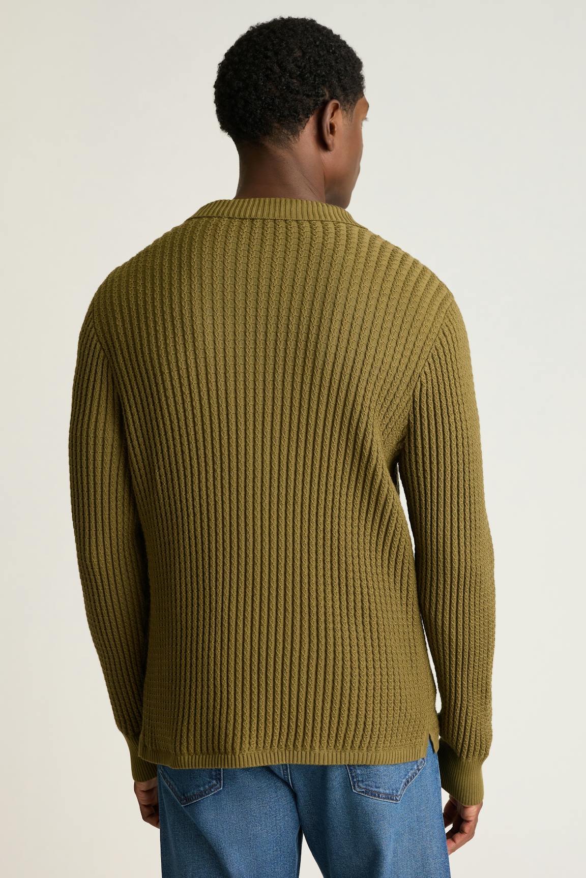 Hudson Long Sleeve Sweater Polo / Bonobos - olive green crochet cotton