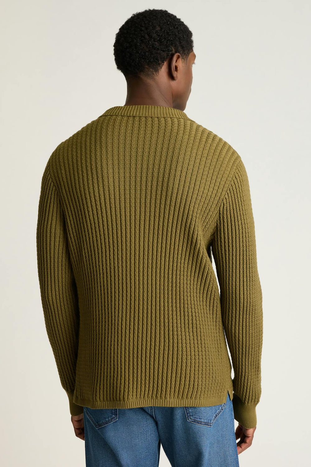 Hudson Long Sleeve Sweater Polo / Bonobos - olive green crochet cotton
