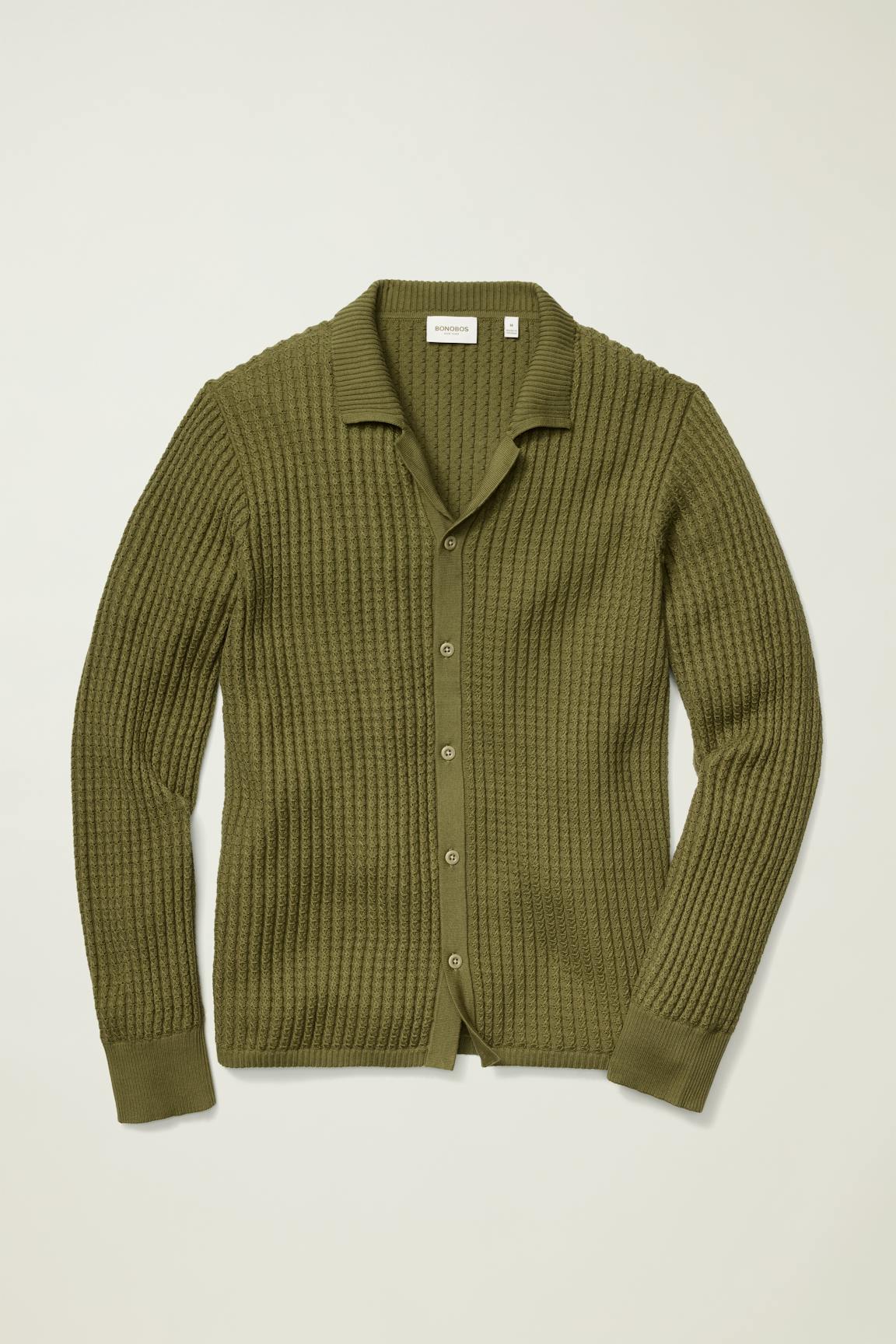 Hudson Long Sleeve Sweater Polo / Bonobos - olive green crochet cotton
