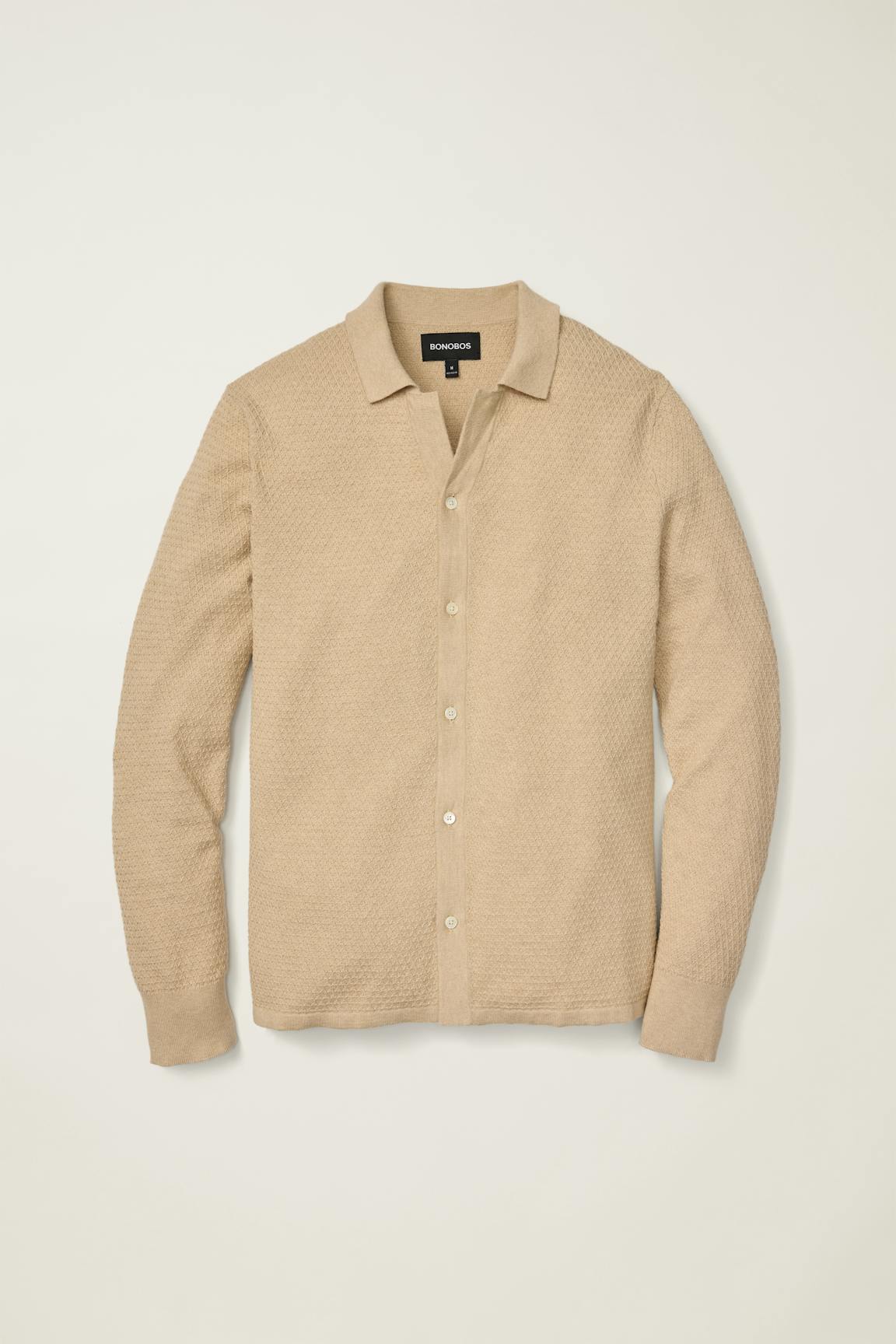 Hudson Long Sleeve Sweater Polo / Bonobos - cream cotton cashmere diamond
