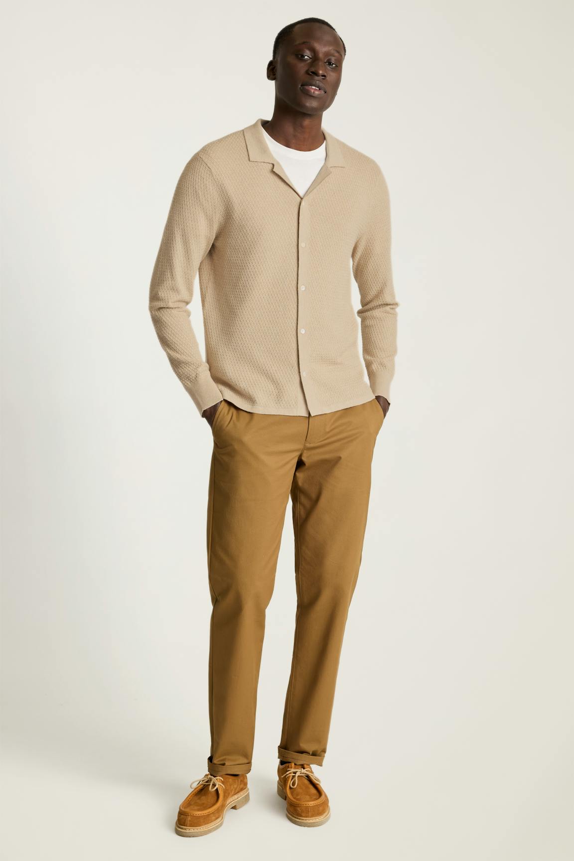 Hudson Long Sleeve Sweater Polo / Bonobos - cream cotton cashmere diamond