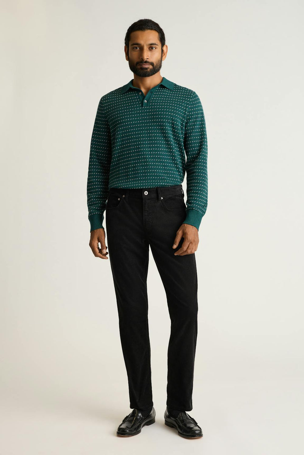 Hudson Long Sleeve Sweater Polo / Bonobos - blue green dotted cotton cashmere
