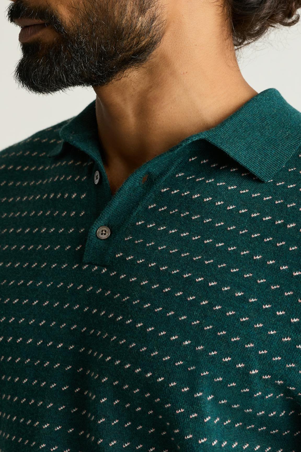 Hudson Long Sleeve Sweater Polo / Bonobos - blue green dotted cotton cashmere