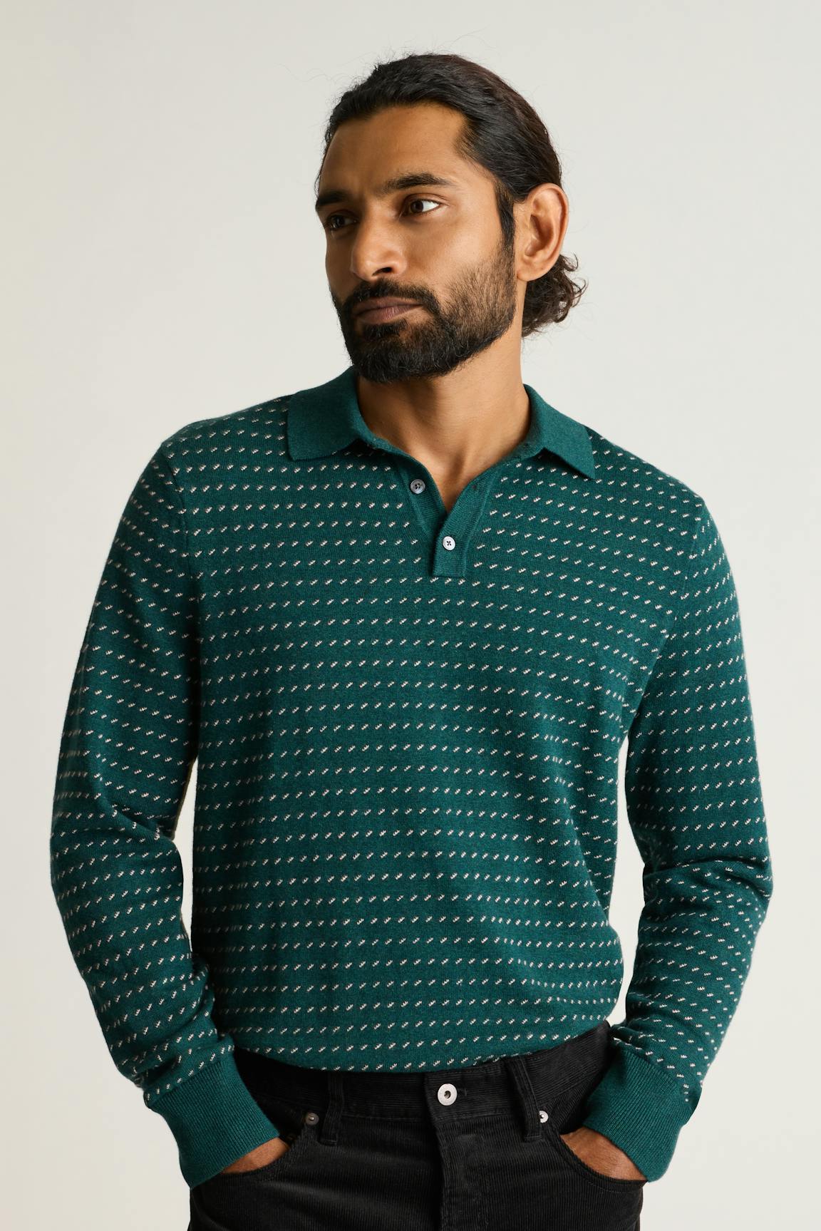 Hudson Long Sleeve Sweater Polo / Bonobos - blue green dotted cotton cashmere