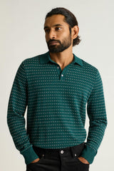 Hudson Long Sleeve Sweater Polo / Bonobos - blue green dotted cotton cashmere