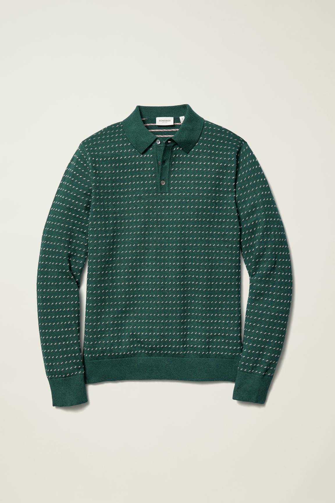 Hudson Long Sleeve Sweater Polo / Bonobos - blue green dotted cotton cashmere