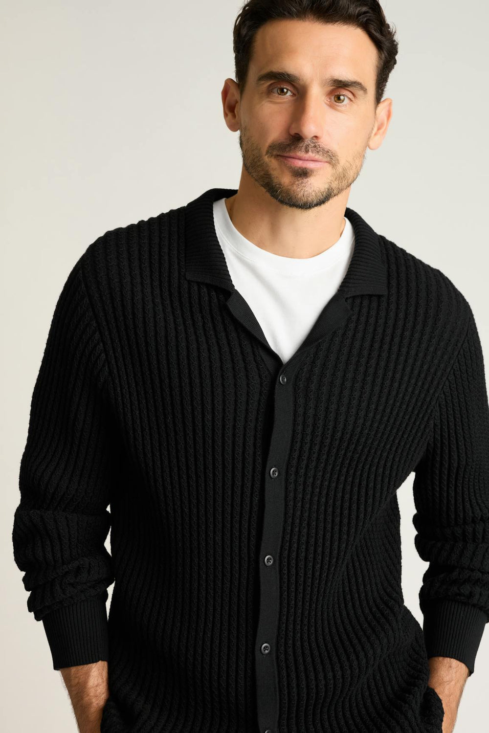 Hudson Long Sleeve Sweater Polo / Bonobos - black crochet cotton