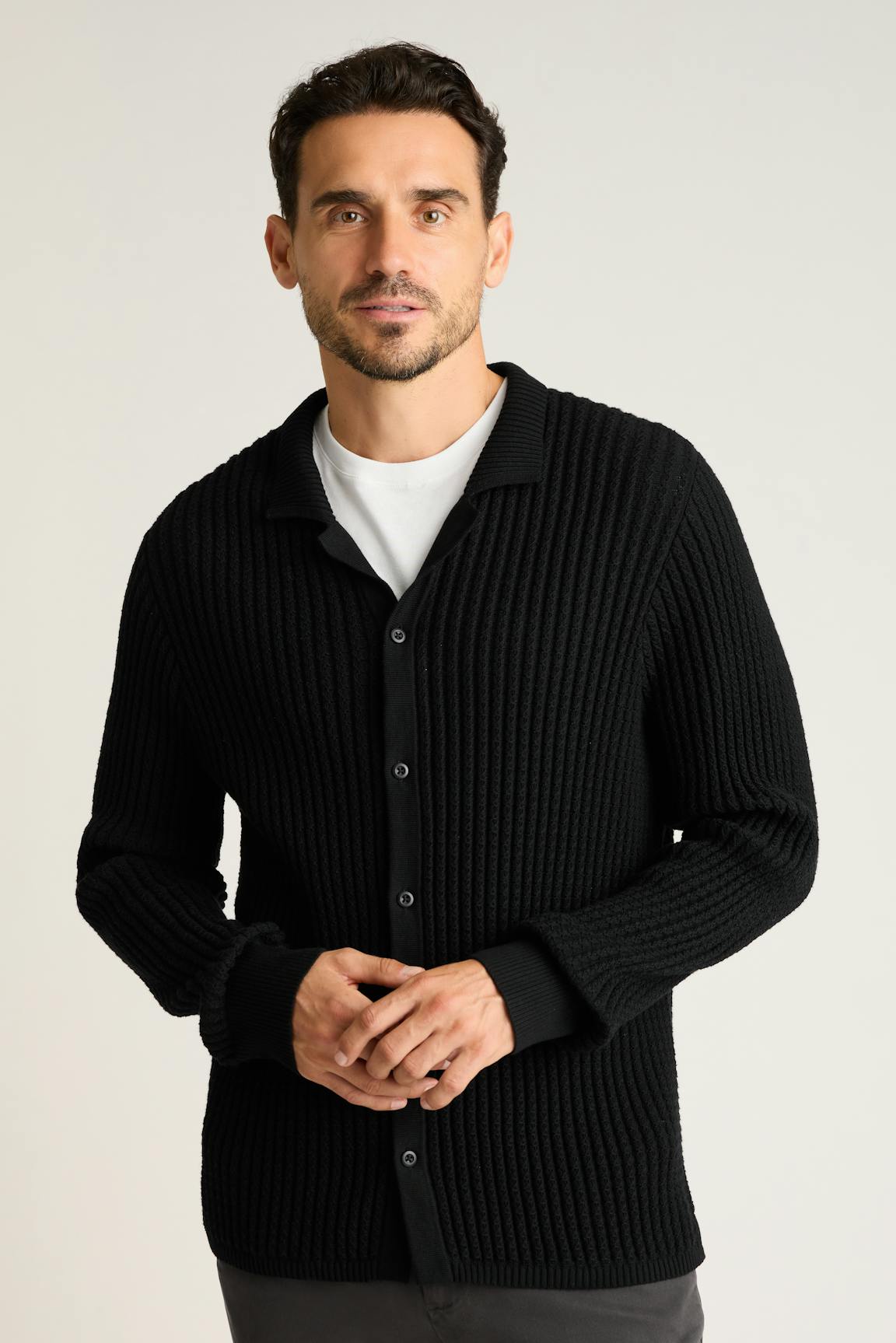 Hudson Long Sleeve Sweater Polo / Bonobos - black crochet cotton