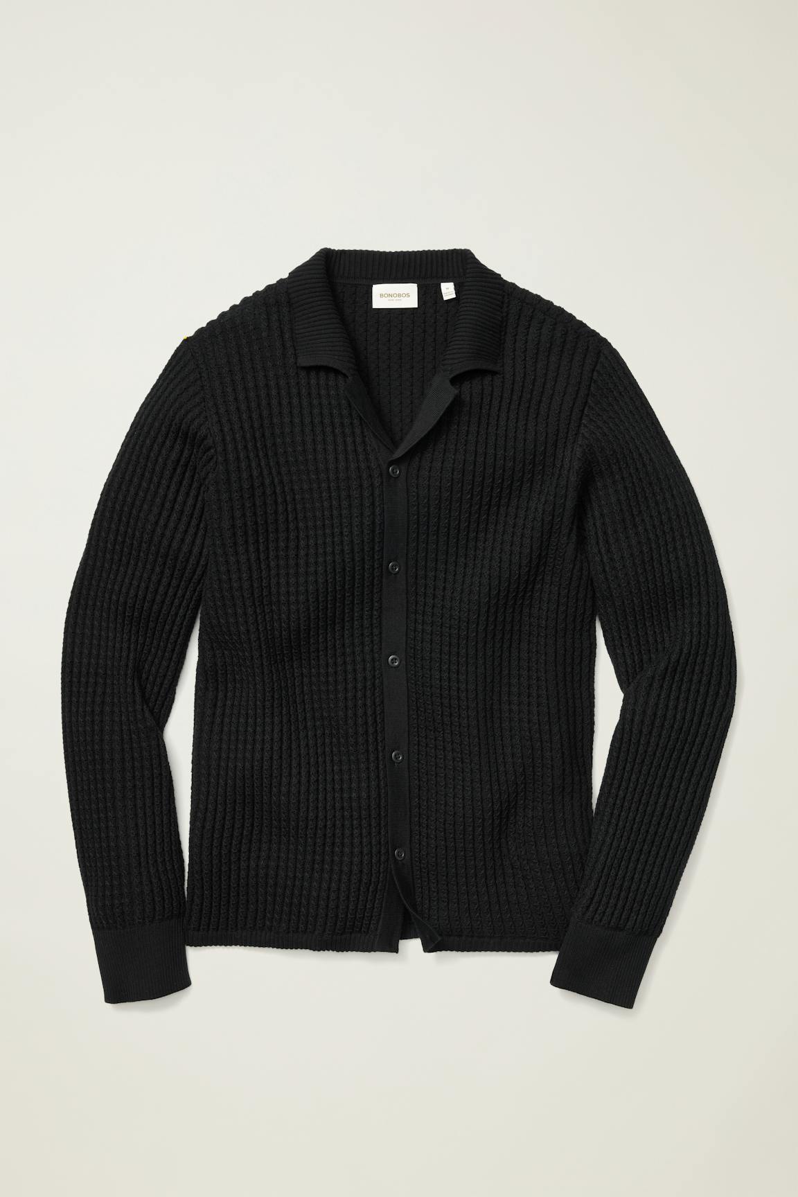 Hudson Long Sleeve Sweater Polo / Bonobos - black crochet cotton