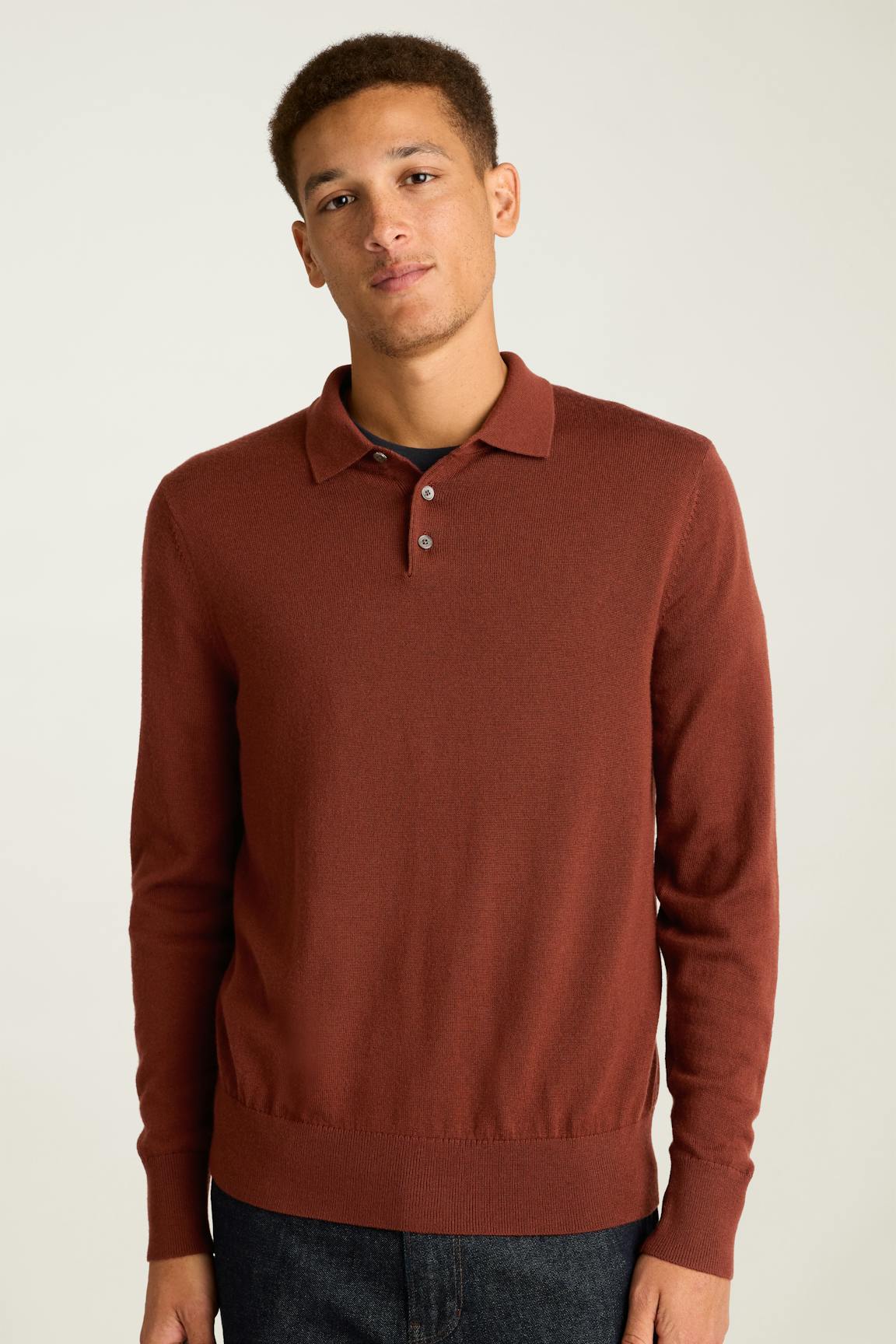 Merino Long Sleeve Sweater Polo / Bonobos - dark amber merino