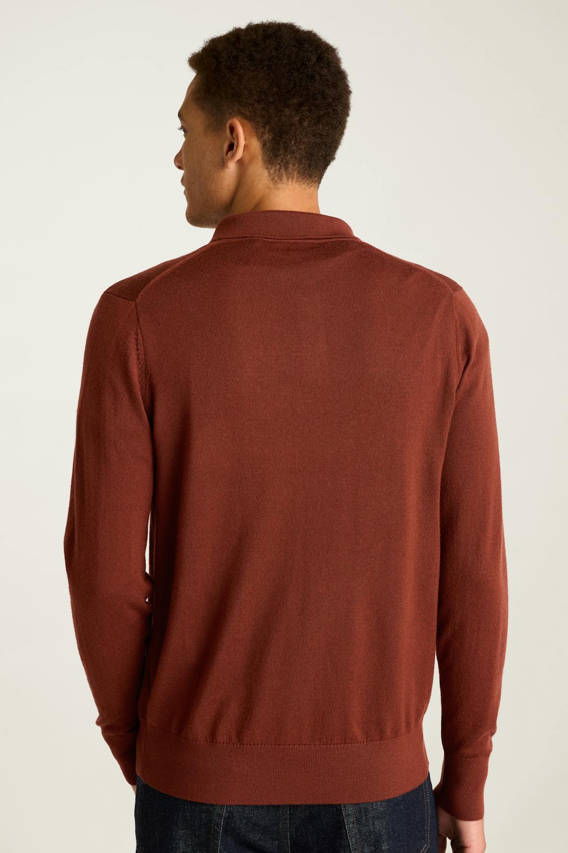 Merino Long Sleeve Sweater Polo / Bonobos - dark amber merino